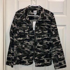 Kensie Camo Green Gray Black Utility Jacket Size L Military Cargo Style New